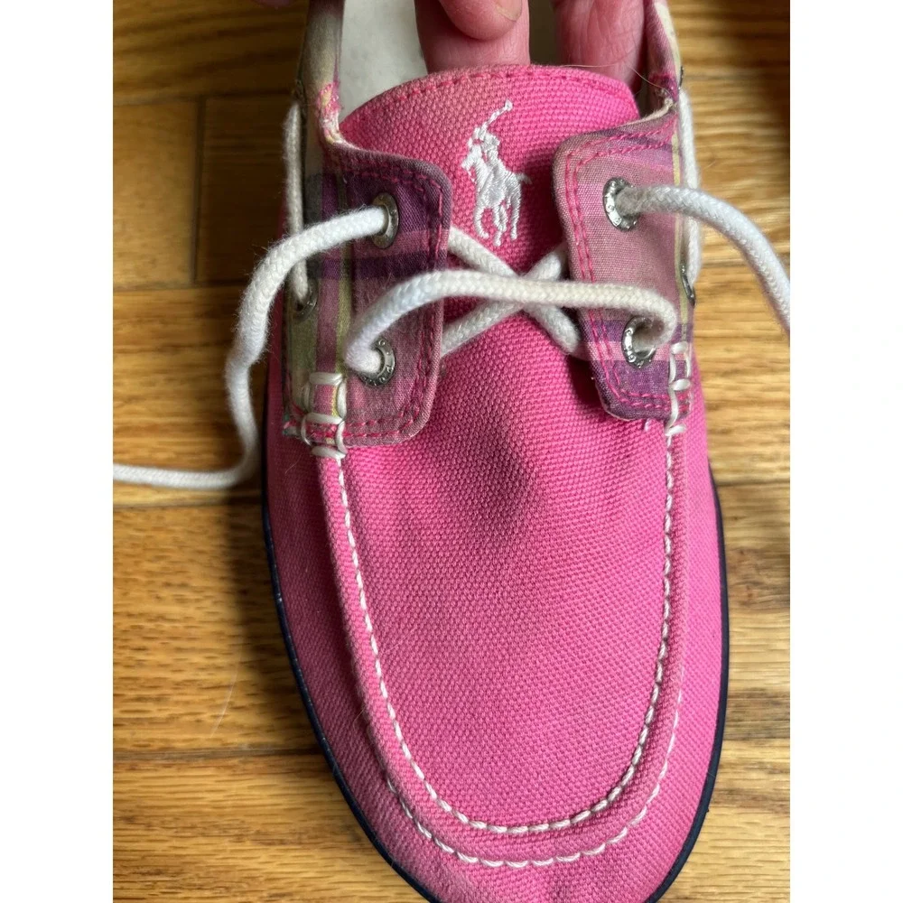 Polo Ralph Lauren Pink Canvas Plaid Trim Boat Shoes Preppy Yacht Club 6.5